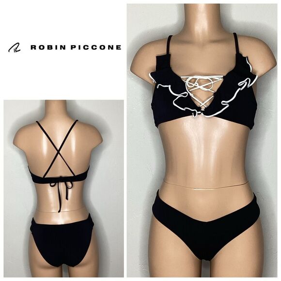 New. Robin Piccone black ruffle bikini. Small. Retails $215 - Picture 1 of 9